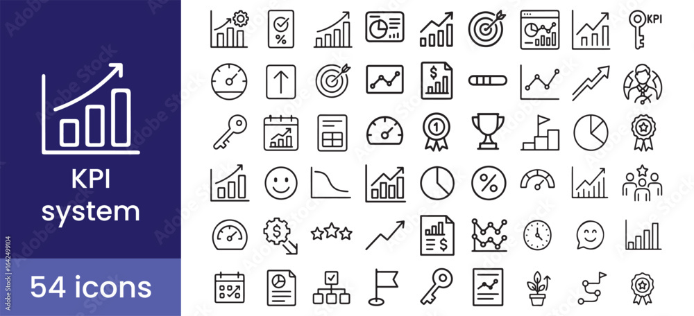 KPI vector icon set for performance and growth, with metric, goal, and ...