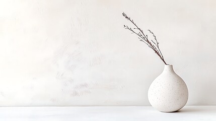 White ceramic vase with simple rounded shape on white surface, 50mm lens capturing fine texture and elegant curves with diffused light