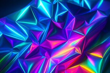 Wall Mural - abstract colorful prismatic surface with vibrant neon light reflections and geometric folds in a fut
