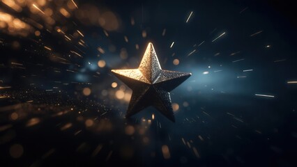 Golden star bursts in dark background