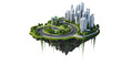 © Komola - 3d cityscape on a floating island view on transparent background