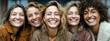© Old Man Stocker - Group of Five Women Smiling Together in a Friendly Outdoor Setting with Bright Expressions