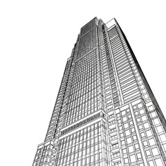 Skyscraper building architecture design line art perspective view tall