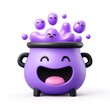 © Darunee - Joyful Cartoon Cauldron with Purple Liquid and Happy Steam - 3D Halloween Illustration on White Background