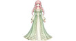 ©  Top PNGs 4u - Elegant anime princess with flowing pink hair and delicate green gown, exuding grace and beauty.