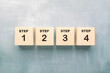 © patpitchaya - Four wooden blocks numbered step 1 2 3 4 on light background showing sequential process or planning concept