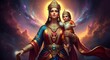 © Ojit - Divine Mother and Child Embracing Cosmic Love and Spiritual Guidance Illuminating Path of Enlightenment and Wisdom