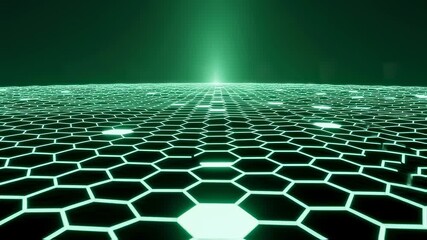 Wall Mural - Abstract light array creating futuristic data flow across a shifting hexagonal grid surface, technology animation footage.