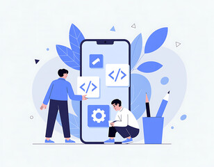 two people working together on mobile app development and coding