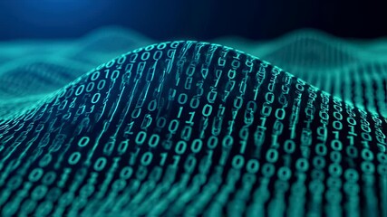 Abstract data flow on undulating surface with binary code and light. Digital information processing. footage