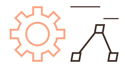Poster - Minimalist gear icon next to a flowchart structure illustrating process management, workflow optimization, and systematic thinking. Ideal for business, engineering, programming, automation, strategy