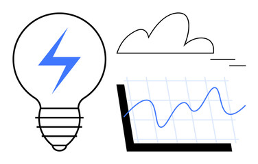 Poster - Light bulb with lightning bolt, cloud, and line graph symbolizing creativity, energy, data, technology, efficiency, growth and solutions. Ideal for strategy innovation business trends and simple