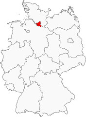 Naklejka na meble Map of Germany highlighting the city-state of Hamburg. Ideal for designs on German port cities, commerce, and the Elbe River region