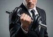 © Advance Creation - Businessman flexing bicep with dumbbell showing strength and determination in professional life
