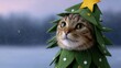 © Iaroslav - Festive Nativity ginger white cat holiday whimsical christmas tree wearing radiating Winter seasonal warmth cheerful and costume, spirit
