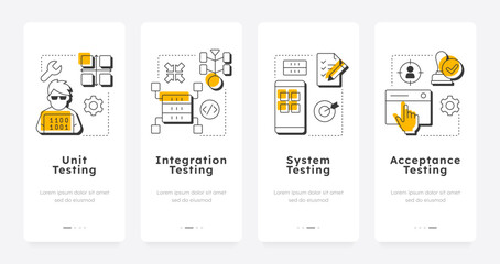Wall Mural - software testing levels mobile app onboarding screens. programming process. system integration, tech