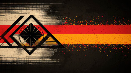 Wall Mural - abstract design featuring a geometric pattern, eye symbol, and a distressed background with vibrant 