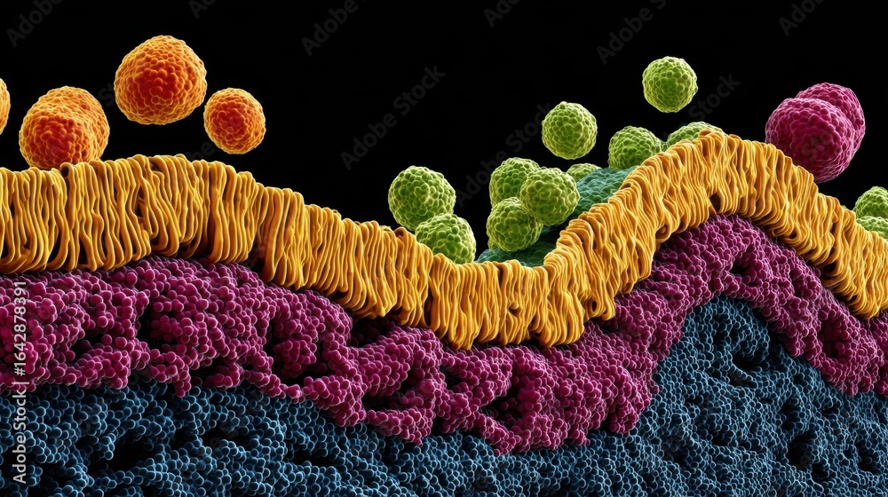 Highdetail schematic of cell membrane with contrasting colors ...