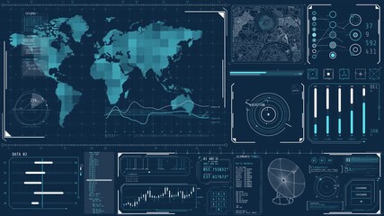 Canvas Print - animated high-tech display for location tracking via satellite