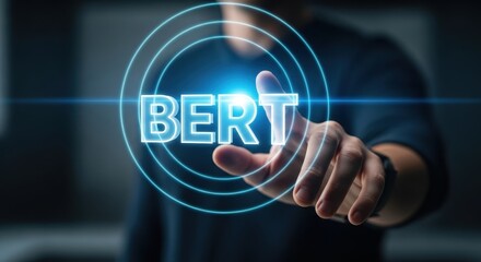 human hand interacting with a glowing futuristic artificial intelligence language model display.