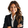 © darshika - Confident businesswoman with arms crossed, smiling, wearing a black blazer and white shirt. background removed