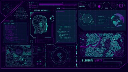 Canvas Print - high-tech interface with recognition and satellite tracking features