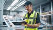 © Gorodenkoff - Caucasian Man Working in a Modern Large Logistics Center with Automated Belt Conveyors for Sorting Packages. Man Using Tablet to Check Inventory In Distribution Warehouse Of e-Commerce Marketplace.
