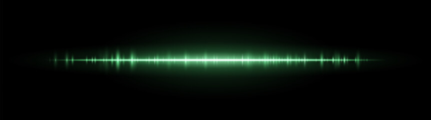 Waveform stripe. Clean glowing line with smooth frequency pattern and center light burst. Suitable for audio visuals, spectrum or tech UI.