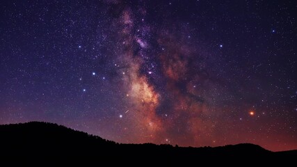 Wall Mural - milky way star-trails and rural countryside tree silhouettes. time-lapse video.