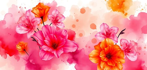 Wall Mural - Abstract pink and orange floral watercolor wash background, delicate, beauty