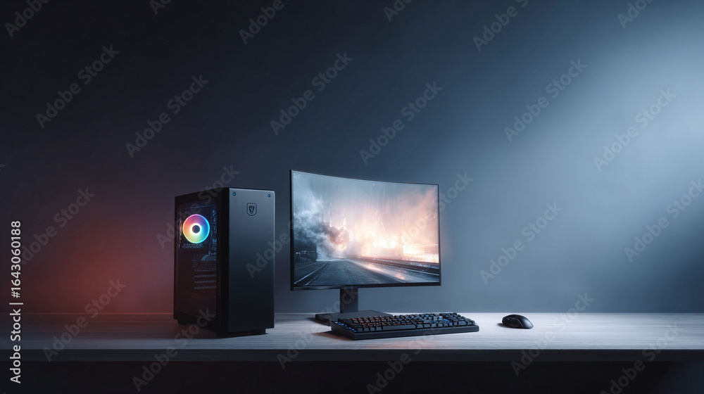 Highperformance desktop PC setup with colorful RGB lighting. Powerful ...