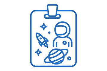 Wall Mural - Creative design featuring an astronaut and rocket with planets on a badge in a futuristic style