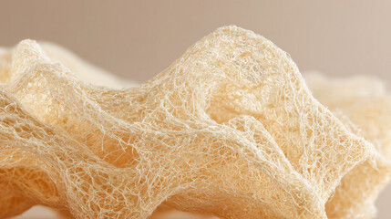 The image showcases a soft, textured material with a delicate web-like pattern in cream tones.