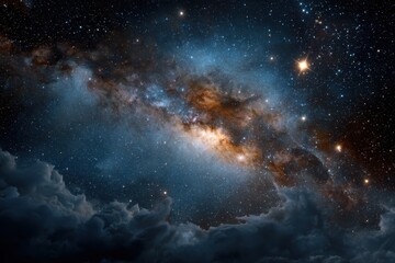 Wall Mural - vibrant night sky revealing a stunning universe filled with stars and a colorful nebula shining amid