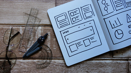 Canvas Print - Draft sketch drawing template layout framework wireframe. User experience concept.