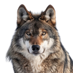  A majestic wolf stares intensely, its fur a mix of gray, brown, and white against a transparent background. background removed