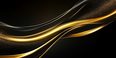 Wall Mural - abstract golden waves on black background, elegant and luxurious aesthetic for sophisticated designs