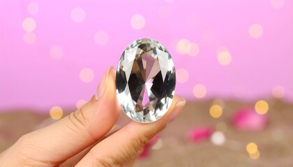 Clear quartz gemstone held in hand