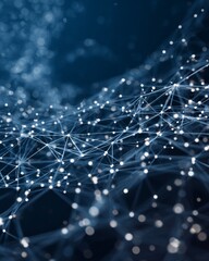 Wall Mural - abstract network of glowing blue nodes and lines over a dark background.