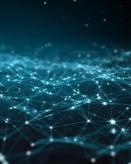 Wall Mural - abstract network of glowing blue nodes and lines over a dark background.