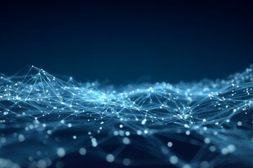 Wall Mural - abstract network of glowing blue nodes and lines over a dark background.