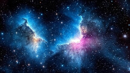 Wall Mural - Ethereal Cosmic Dance of Blue and Pink Nebula Shimmers Among Distant Starfield in Deep Space