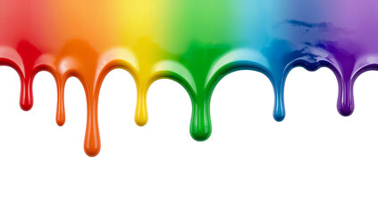 Wall Mural - iridescent fluidity of liquid rainbows dripping downwards on transparent space creating
