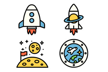 Wall Mural - colorful rocket illustrations showcasing space exploration and celestial events in a fun and engagin