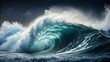© Nitchalee N. - Cargo ship in storm, A powerful ocean wave crashing, showcasing vibrant turquoise hues against a dramatic dark background, capturing the raw beauty of nature.