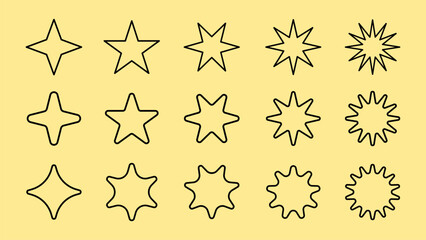Wall Mural - star sparkle outline doodle set vector. hand drawn star glitter sparks outline. sparkle and starburs