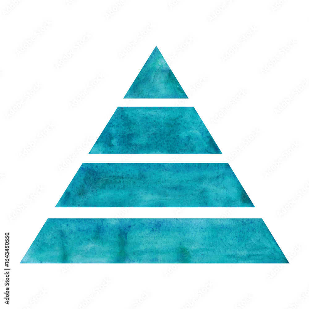 Blue pyramid of four parts. Watercolor illustration hand drawn. Drawing ...