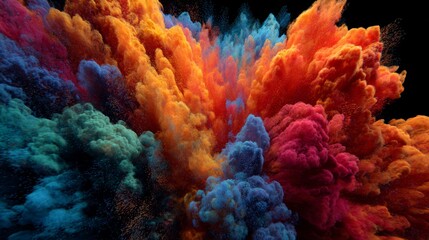 a vibrant display of colorful smoke or powder, likely from fireworks, exploding in a dynamic burst