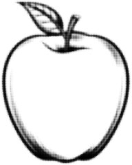 Wall Mural - halftone black and white apple illustration with leaf on soft background