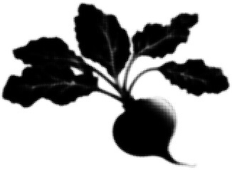 Wall Mural - halftone silhouette of a beet with leaves in black and white, digital illustration